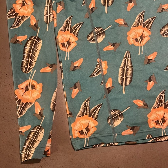 RVCA Teal and Orange Leaf Print Rash Guard - Picture 3 of 6